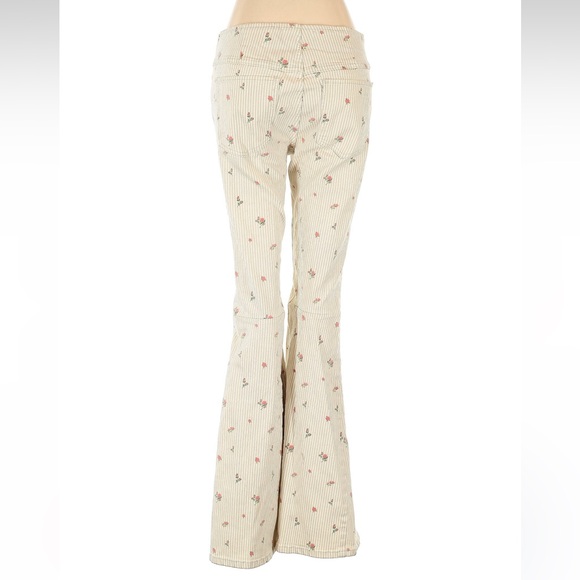 Free people Cream and pink floral flare bell bottom jeans - Picture 2 of 4